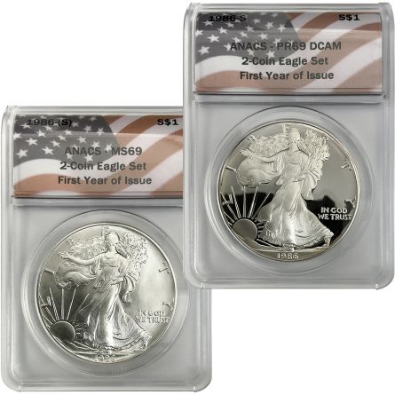 1986-S Proof & Mint State Silver Eagle Set