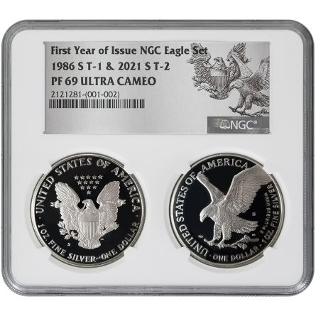 1986 & 2021 1st Year of Issue Proof Silver Eagle Set